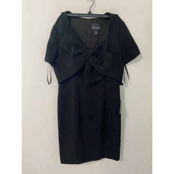 New Shani Collection Bow Detail Crepe Gown in Black Size 4 - Picture 1 of 4